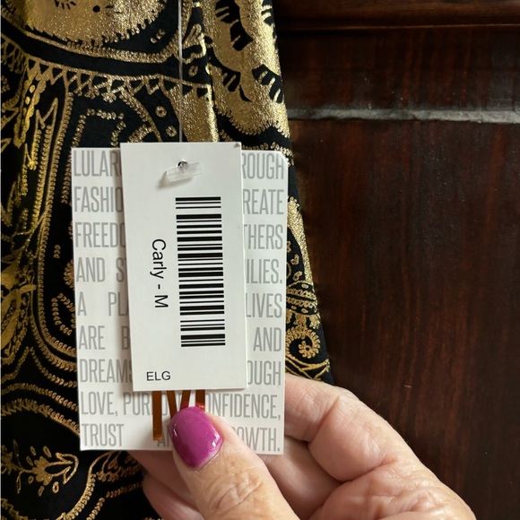 LuLaRoe Black and Gold Flutter Sleeve Midi Dress - Picture 2 of 2